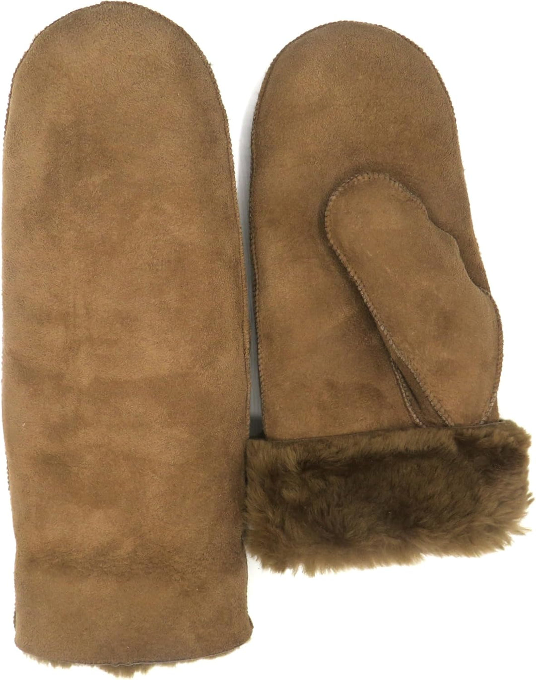 Lammfell Handschuhe Fäustlinge, Fausthandschuhe aus Merino Lammfell, Cognac - braun - olive, Damen -