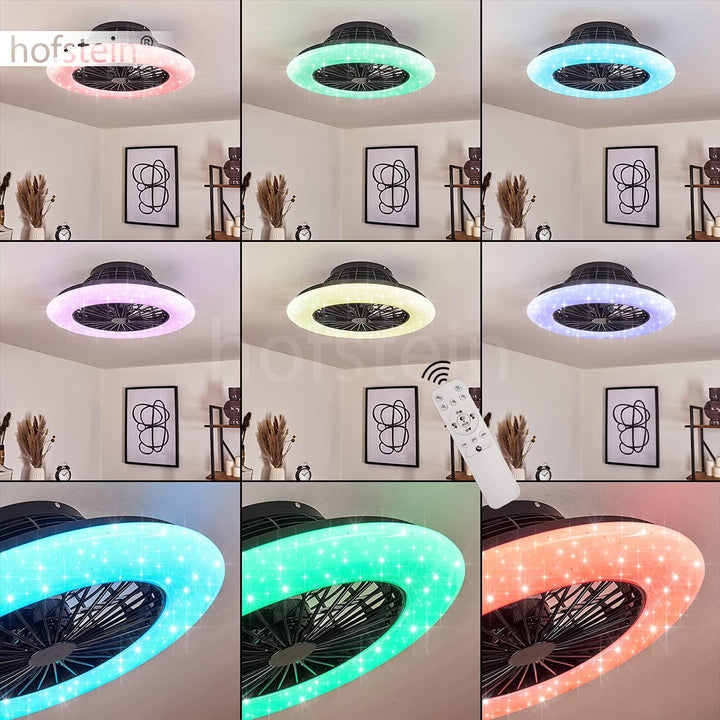 LED Deckenventilator Piraeus, Deckenlampe mit Ventilator aus Metall/Kunststoff mit Sternenhimmel-Opt