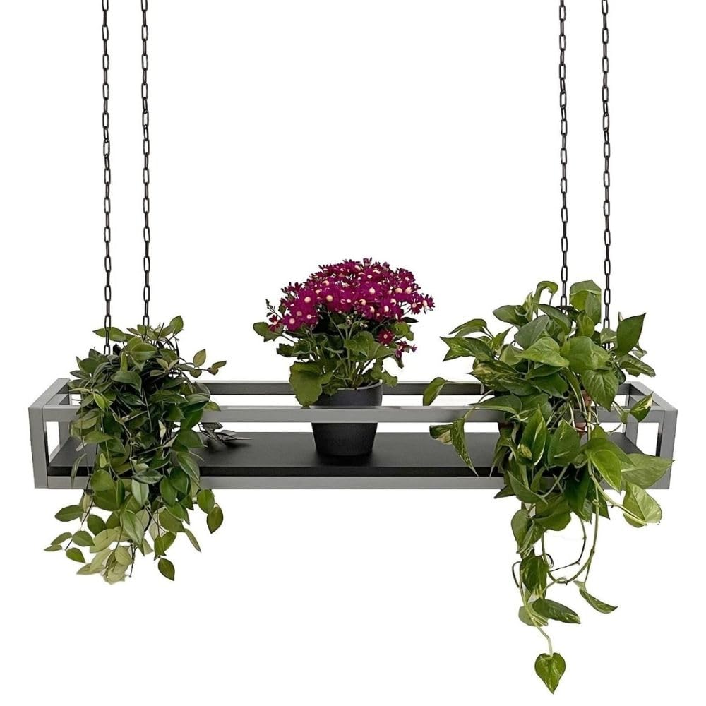 yelloo - Pflanzenregal Indoor Outdoor, Balkon Deko, Blumenständer Metall Hängendes Regal mit Ketten