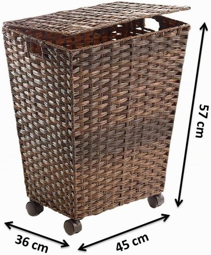 Kobolo Wäschebehälter mit Rollen aus braunem Polyrattan