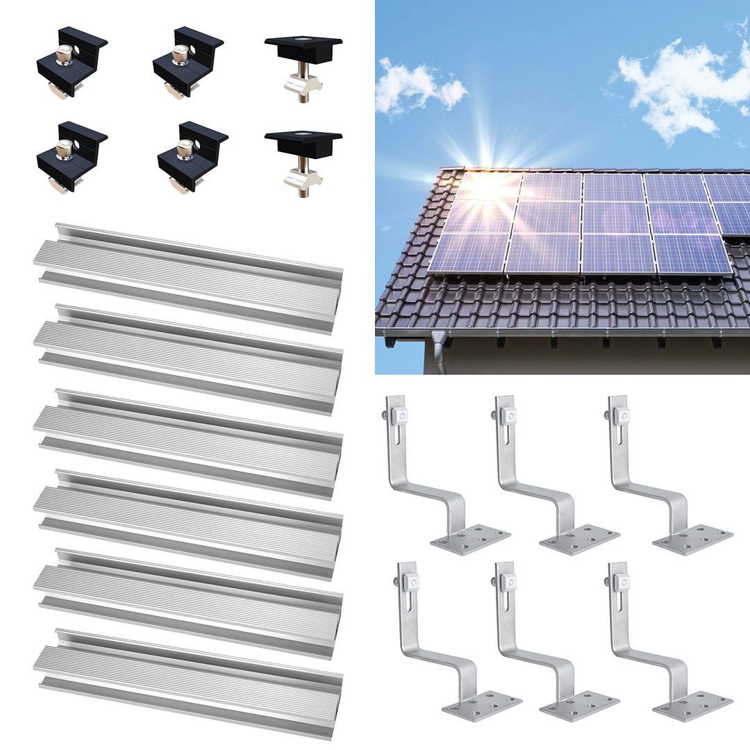 TEOV PV Montageset Ziegeldach Glasziegeldach, Befestigung Solarmodul Halterung mit 30cm Montageschie