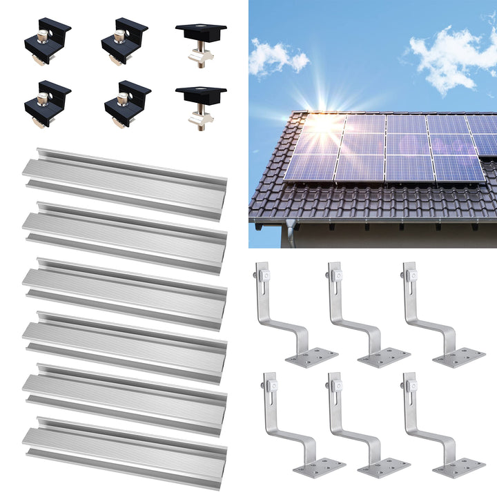 TEOV PV Montageset Ziegeldach Glasziegeldach, Befestigung Solarmodul Halterung mit 30cm Montageschie