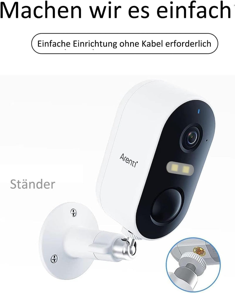 ARENTI Kabellose Sicherheitskamera Aussen, 1080P 2,4G WLAN Akku Überwachungskamera Aussen, IP Kamera