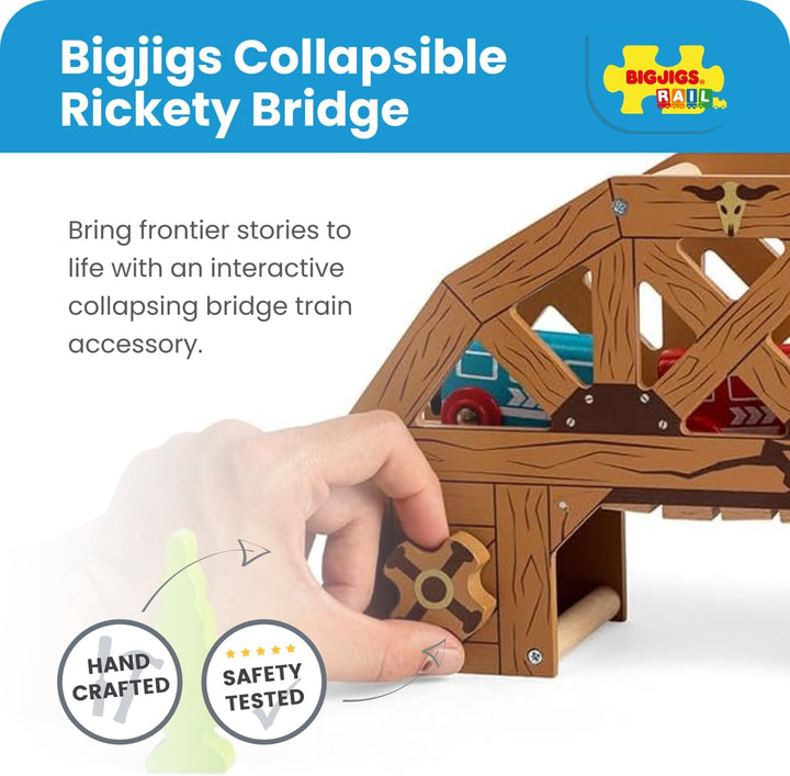 Bigjigs Rail Rickety Bridge - Collapsing Wooden Wild West Bridge, Includes 2 Track Pieces, Kids Trai