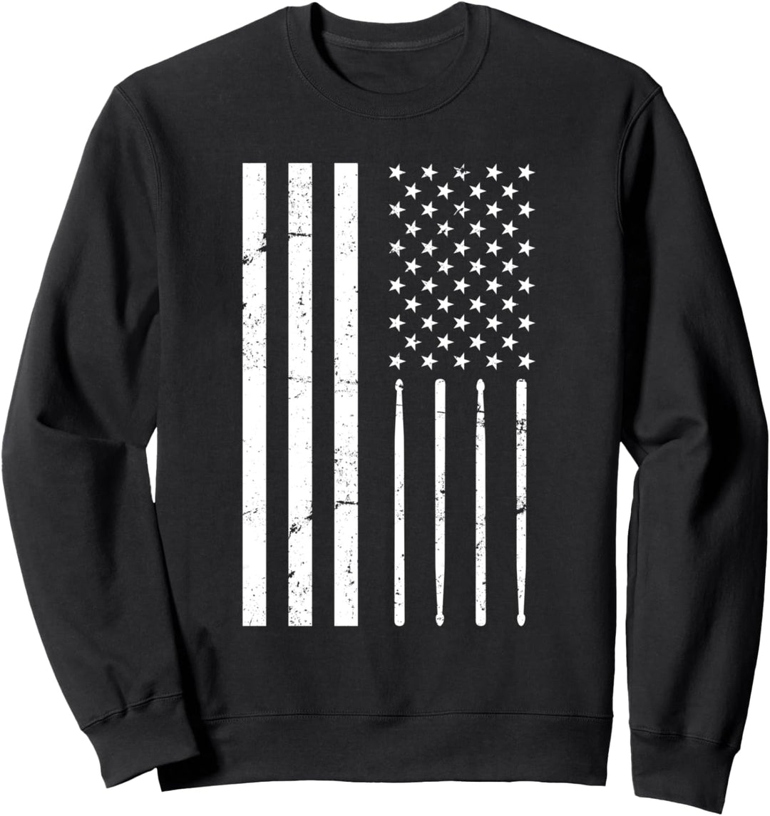 Amerika Flagge Rock Band Musik Drumsticks Schlagzeug Sweatshirt