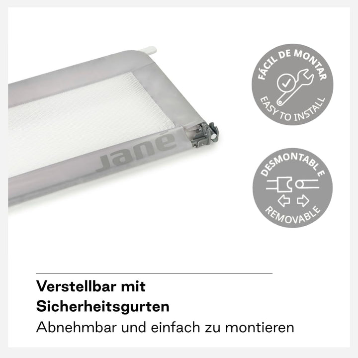 Jané, klappbares Bettgitter, Länge 90 cm, Transporttasche, extra hoch, atmungsaktiv 90 cm Grau, 90 c
