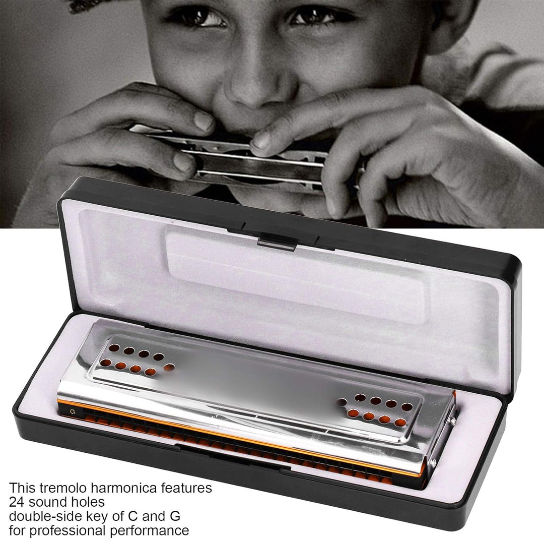 24 Löcher C & G Key Doppelseitige Mundharmonika, Tremolo Mundharmonika mit Box Musikinstrument für A