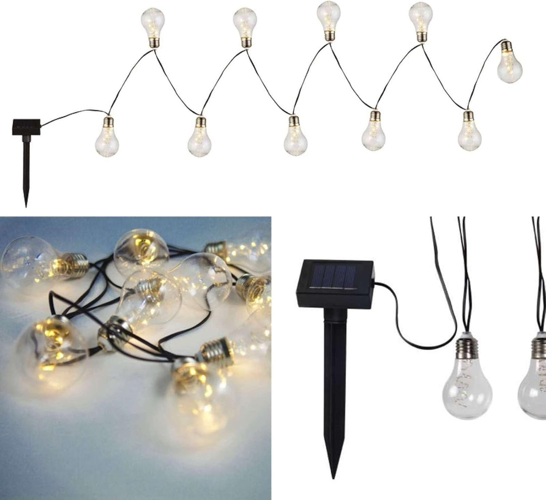 LED Solar Lichterkette Gartenparty Solarleuchte Solarlampe 10 Glübirnen Weihnachtsbeleuchtung Flash-