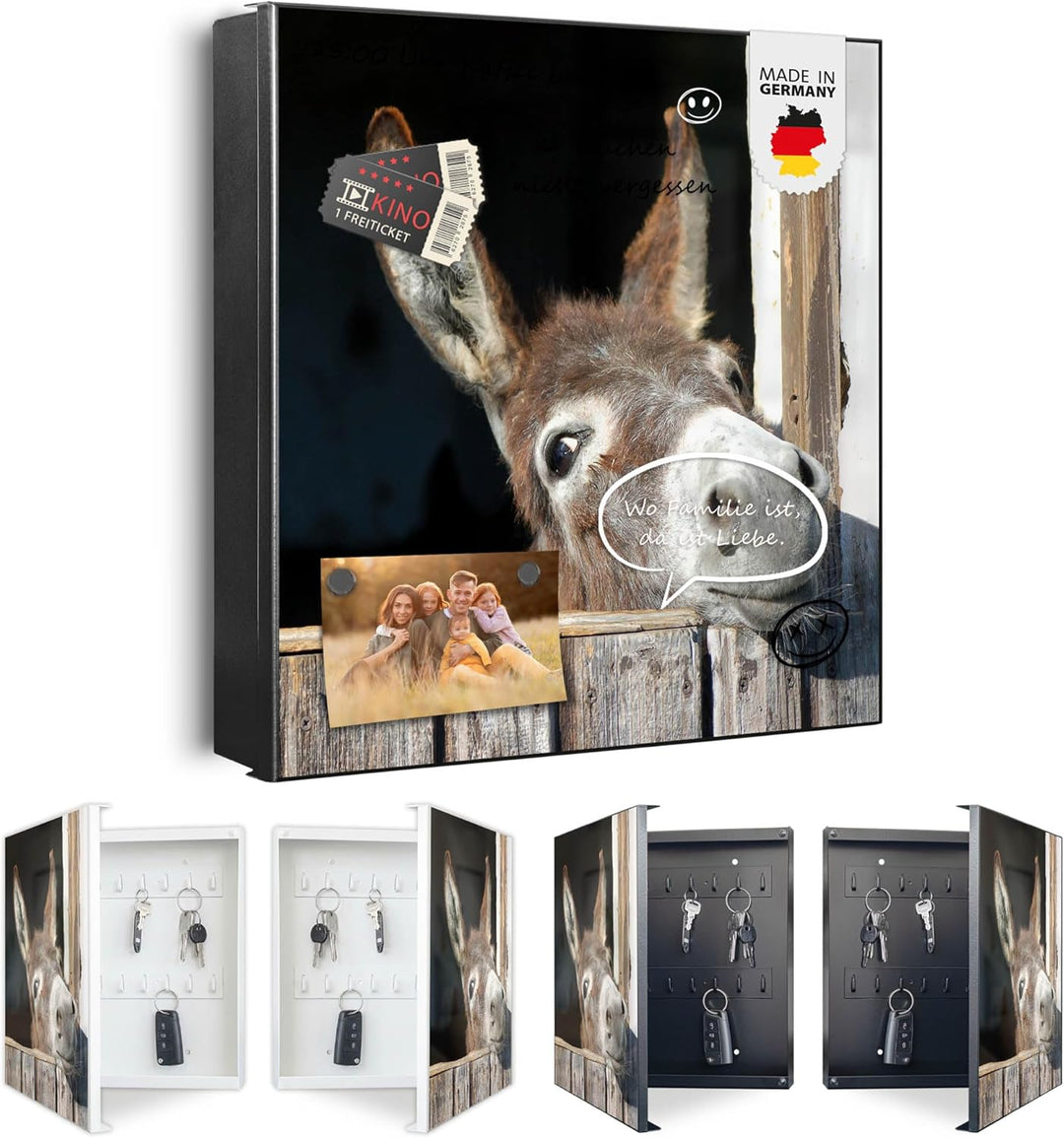 banjado® Grosser Schlüsselkasten Glas/Schlüsselbox 30cm x 30cm mit 50 Haken - Motiv Nicki/Schlüsselk