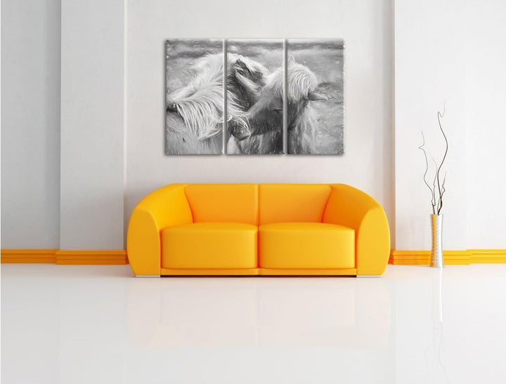 Pixxprint Islandpferde Pony Kunst / 3-Teilig/Gesamtmass 120cm Leinwandbild bespannt auf Holzrahmen/W