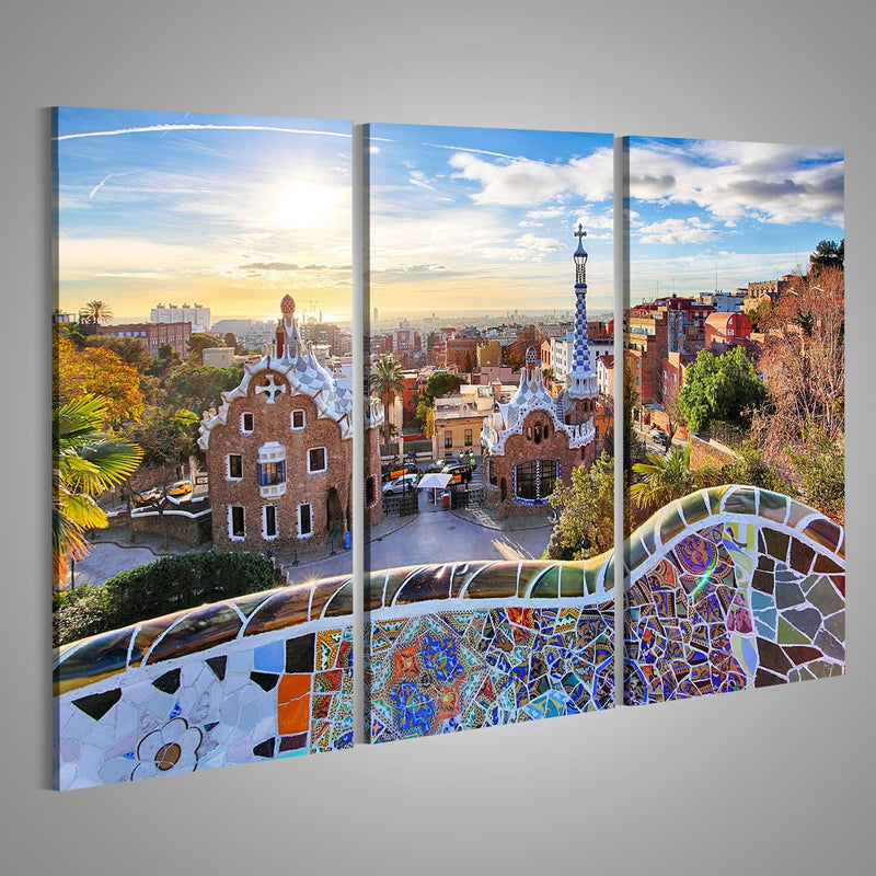 Bild auf Leinwand Barcelona Park Güell Spanien Wandbild Poster Kunstdruck Bilder Format: 130x80cm -