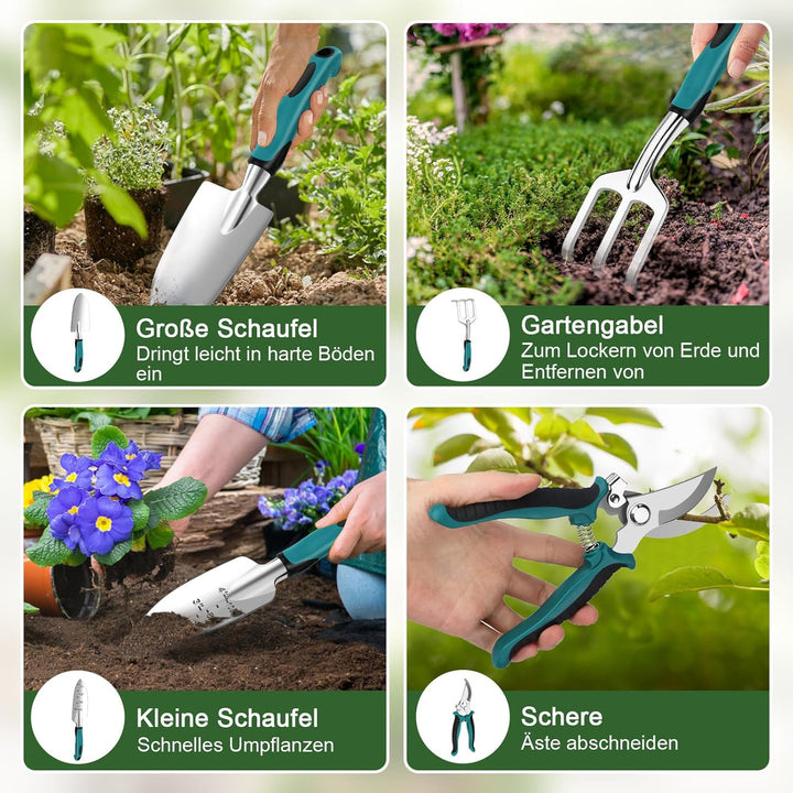 Gartenwerkzeug Set, 22 Stück Gartenset Werkzeug für Gartenarbeit mit Gartengeräte Organizer Handtasc