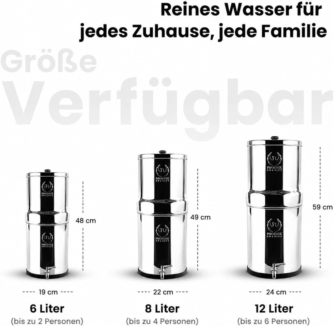 PHOENIX GRAVITY 8 Liter Edelstahl Wasserfilter und Reiniger mit 2 POSTreat Flouride Reduzierelemente