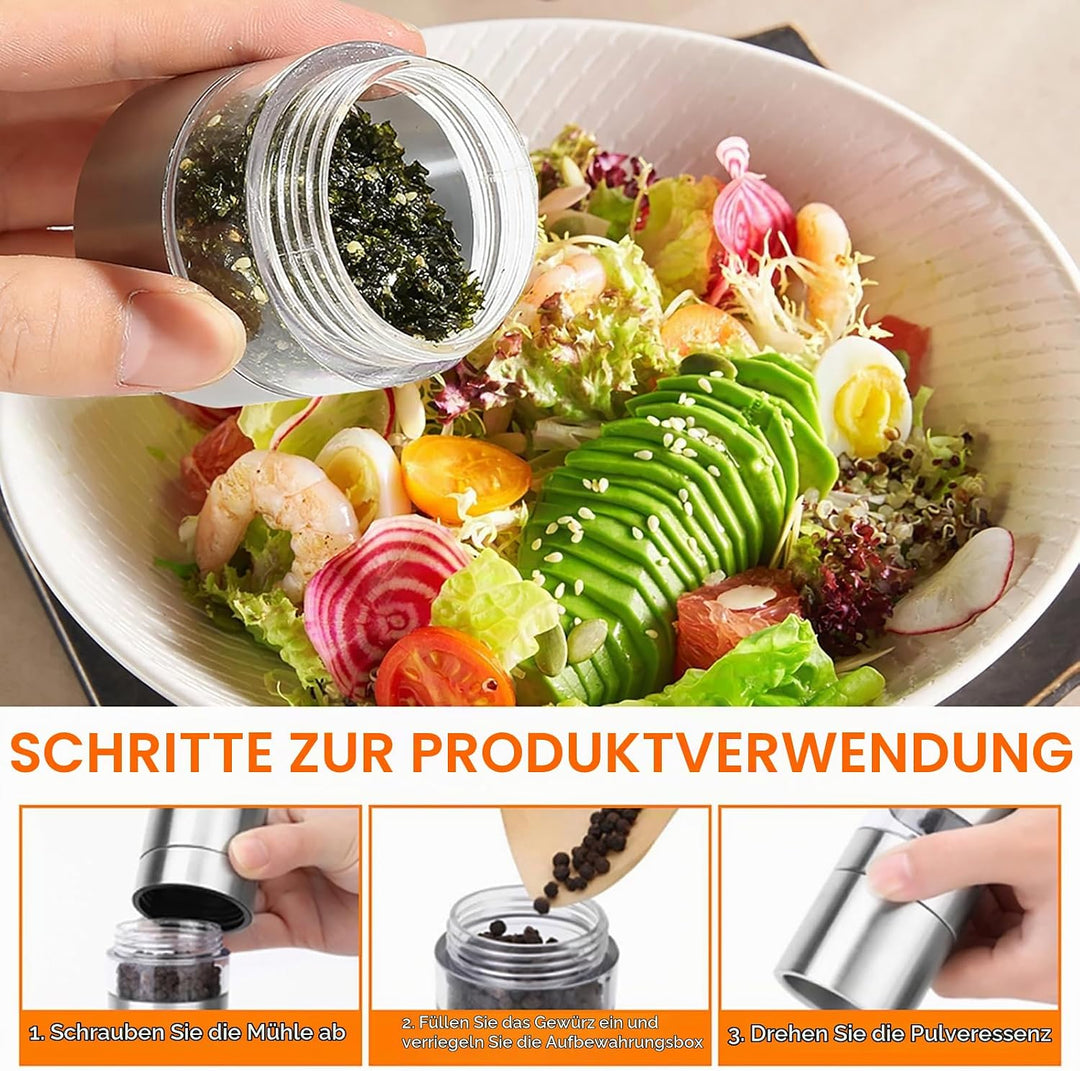5 in 1 Gewürzstreuer, Gewürzgläser Camping mit Deckel, ABS Mini Gewürzstreuer mit Gewürzmühle, Edels