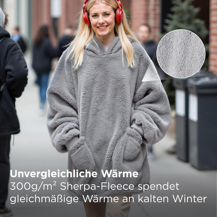 BEDSURE Hoodie Decke mit Ärmeln Deckenpullover - Tragbare Decke zum Anziehen Erwachsene XXL, Übergro