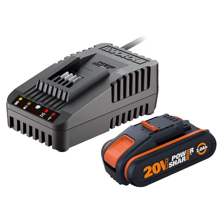 WORX WA3601 PowerShare Akku mit Ladegerät Set - 20V 2000mAh Li-Ion Akkubatterie & Akku Ladestation -