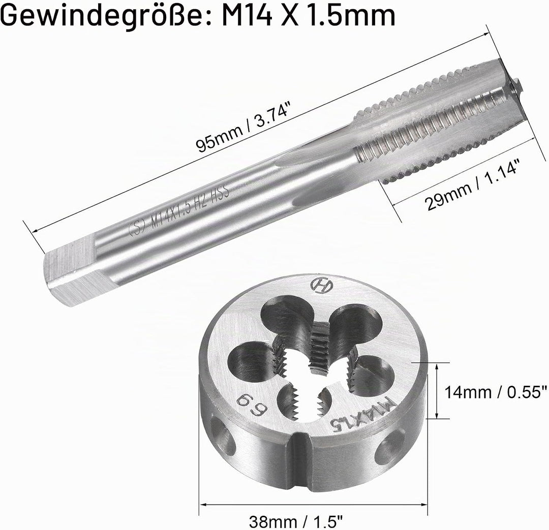 sourcing map Gewindebohrer Schneideisen Set M14 x 1,5mm, Gewindeschneider Schneideisen Set mit Legie