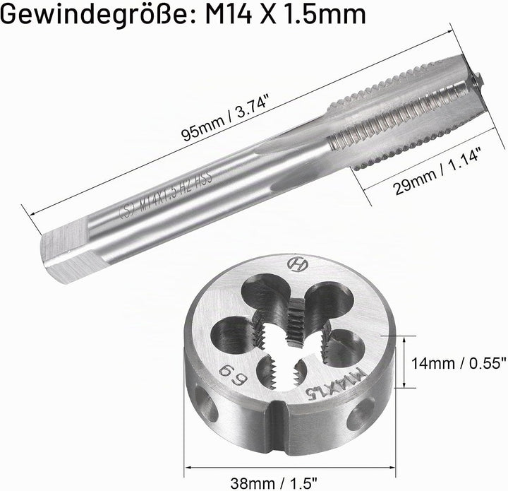 sourcing map Gewindebohrer Schneideisen Set M14 x 1,5mm, Gewindeschneider Schneideisen Set mit Legie