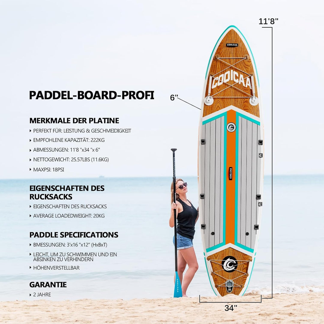 COOLCAA SUP Board, 355cm (Extra Gross) Stand Up Paddling Board, Aufblasbares Stand-Up Paddle Board m