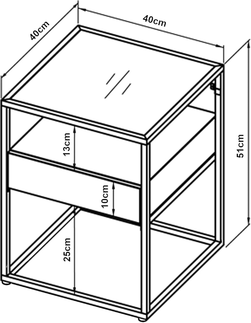 [en.casa] Beistelltisch Vissenbjerg mit Schublade Nachttisch 51x40x40cm aus Stahl und Glas Couchtisc