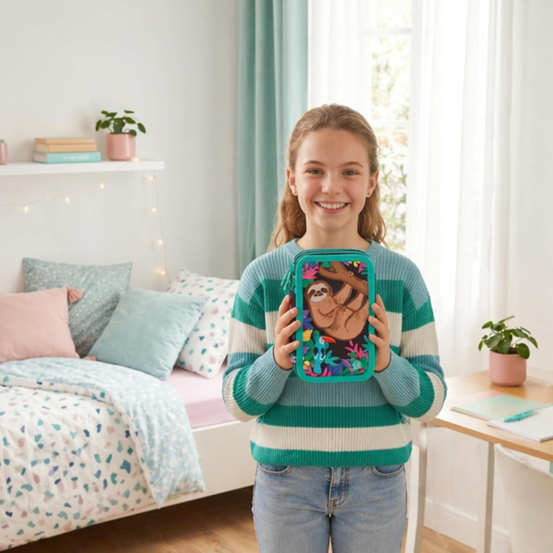 Goldkids Federtasche 3-fache Federmappe Schülerplaner Faultier Federmäppchen 46-teilig gefüllte Schü