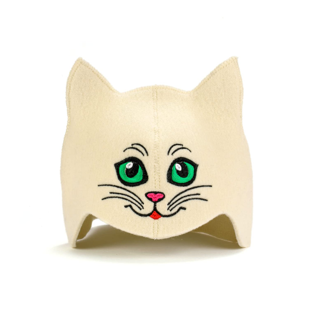 Natural Textile Saunahut "Sauna Kitten Green" weiss - 100% Bio-Wollfilzmmützen für russische Banya -