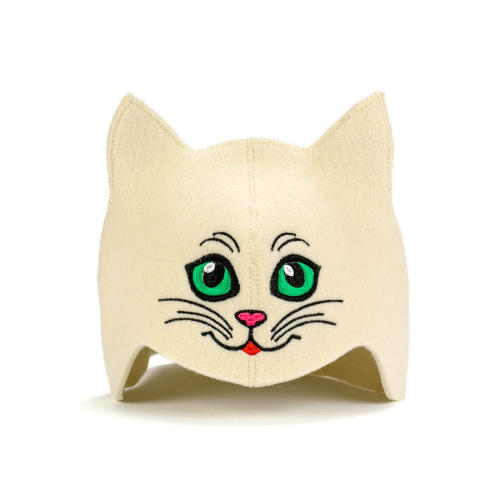 Natural Textile Saunahut "Sauna Kitten Green" weiss - 100% Bio-Wollfilzmmützen für russische Banya -
