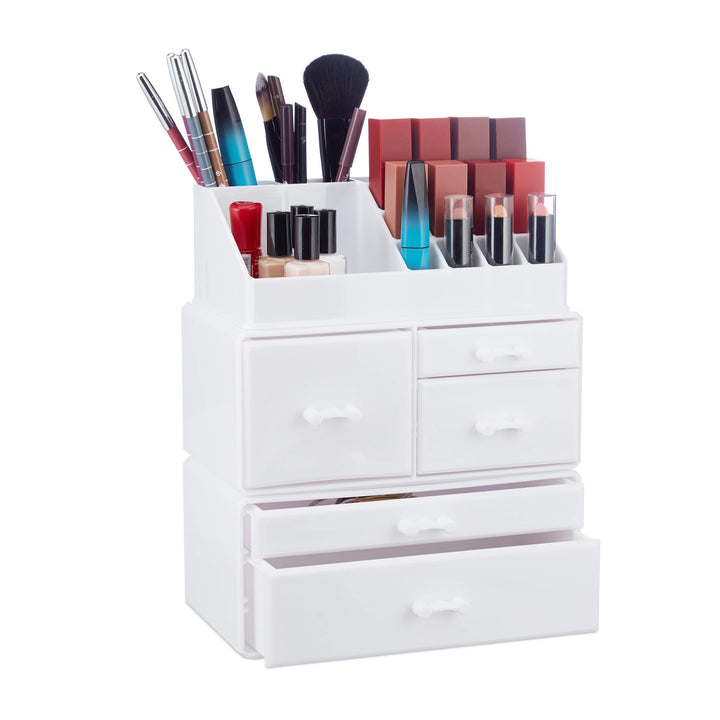 Relaxdays Make Up Organizer mit 21 Fächern, Kosmetik Tower für Lippenstift, Nagellack, Schminke, Acr