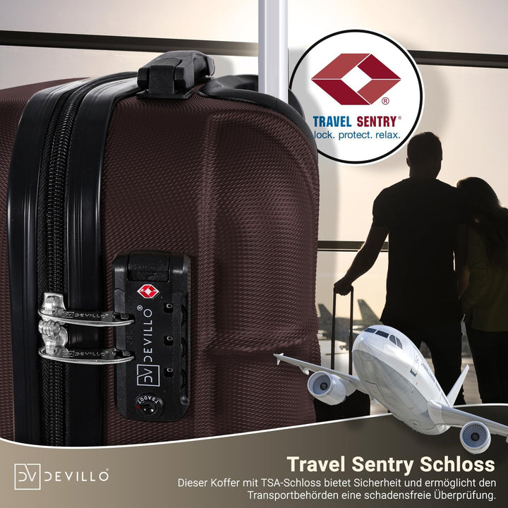 Devillo® Hartschalenkofferset Kofferset 4tlg. S-M-L-XL, Braun - Hard Shell Trolley Koffer Reisekoffe