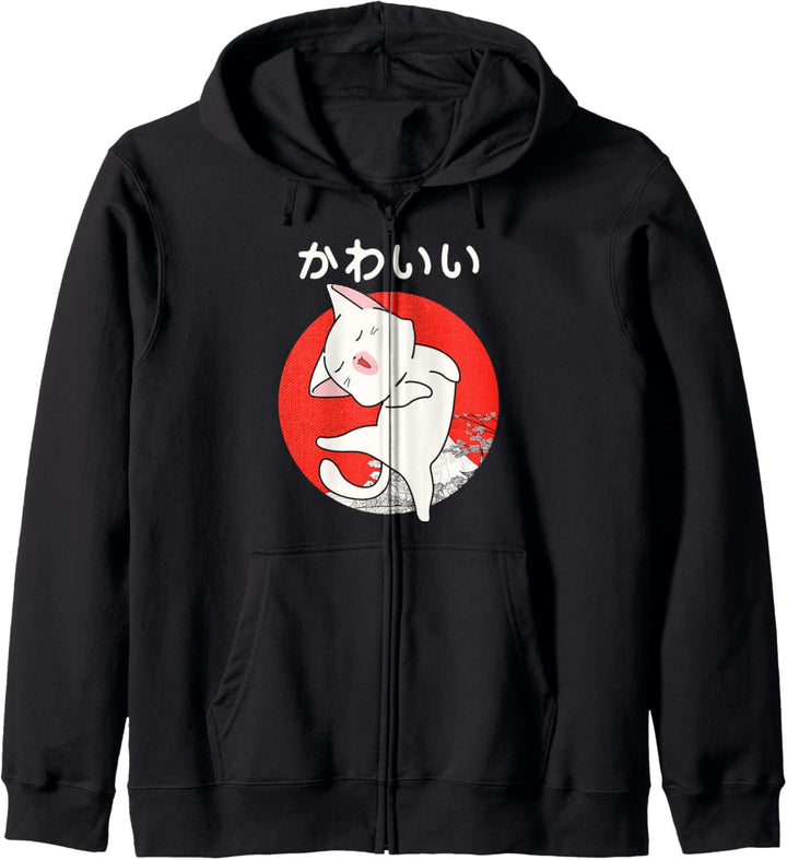 Japanische Anime weisse Katze im Mondentwurf Kapuzenjacke