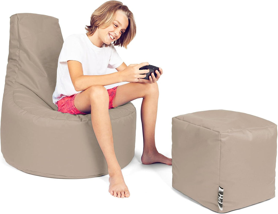 PATCH HOME Gamer Sessel inkl. Würfel Bean Bag Set Ø75cm, 30cm Sitzhöhe, 80cm Höhe + 35x35cm Würfel B