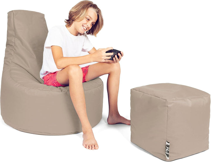 PATCH HOME Gamer Sessel inkl. Würfel Bean Bag Set Ø75cm, 30cm Sitzhöhe, 80cm Höhe + 35x35cm Würfel B