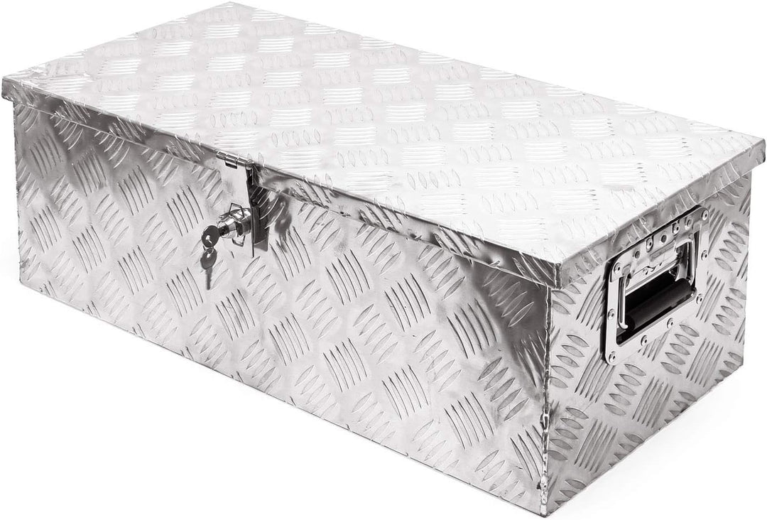 Wiltec Werkzeugbox Alu 76x32x24,5 cm Silberfarbene Transportbox, Werkzeugkiste inkl. Schlüssel, Alub