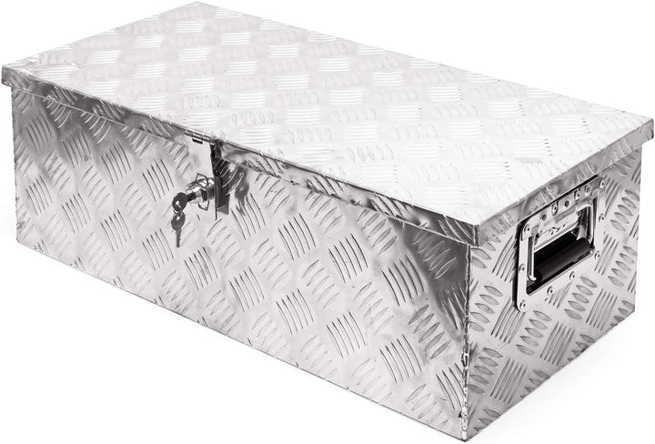 Wiltec Werkzeugbox Alu 76x32x24,5 cm Silberfarbene Transportbox, Werkzeugkiste inkl. Schlüssel, Alub