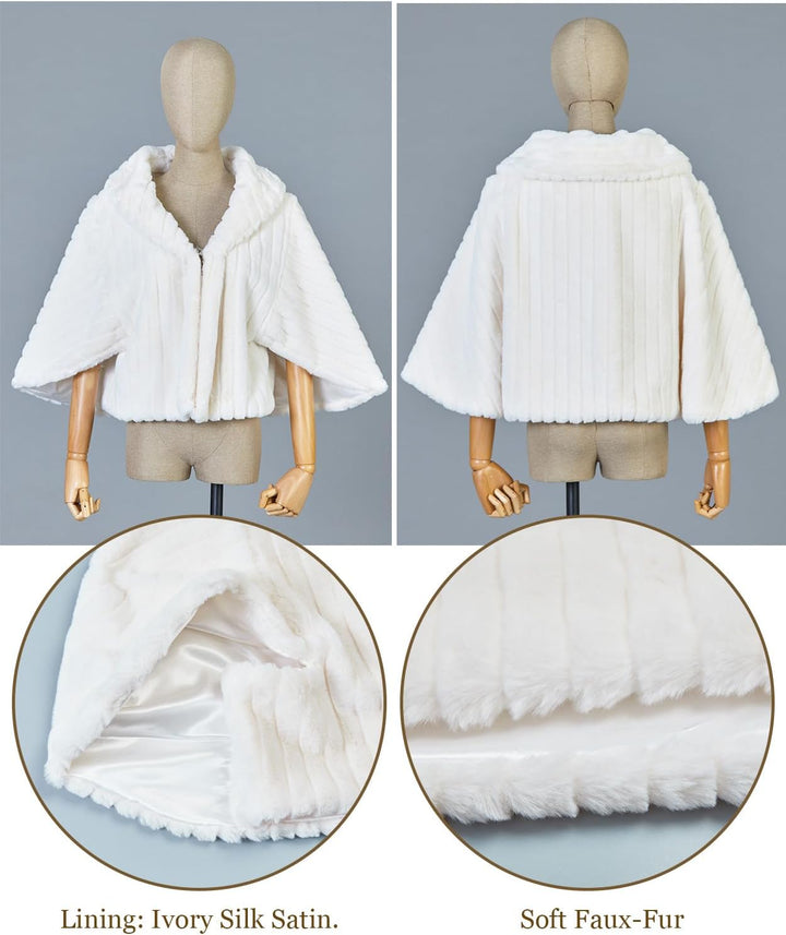 BEAUTELICATE Kunstpelz Bolero Schal Stola Pelz Cape Damen Braut Elfenbein Brautschal Brautjacke fur