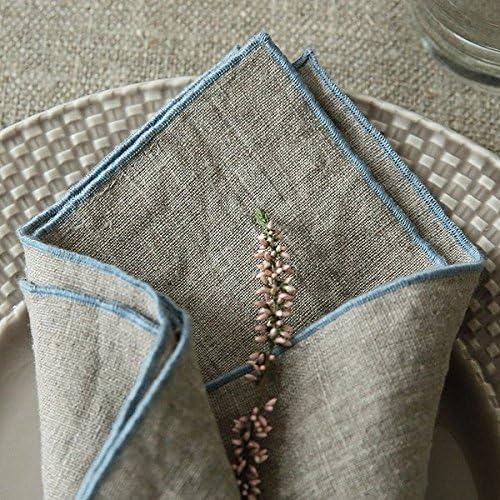 Linenme Venezia Servietten, Natur/Stein blau, 46 x 46 cm, 4 Stück