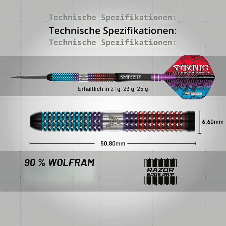RED DRAGON Peter Snakebite Wright Spirit Edition Premium Tungsten Darts Set mit Flights und Stems 25