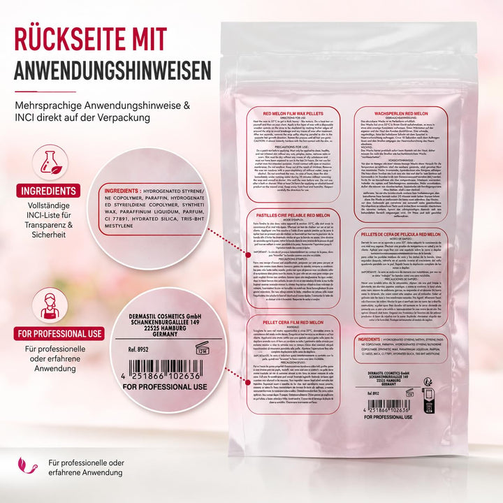 800 Gramm Dermawax Red Melon Hypoallergen Waxing Perlen zur Haarentfernung Augenbrauen Gesicht Intim