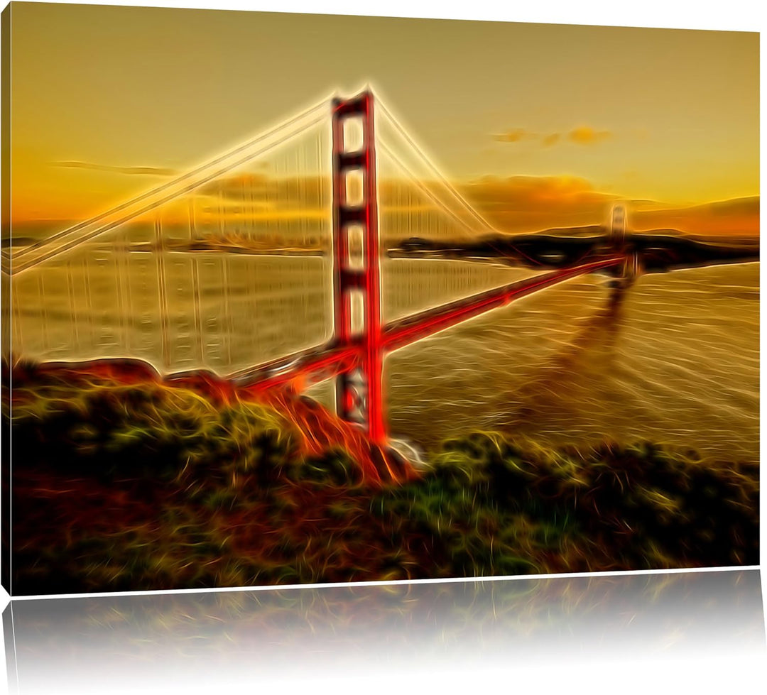 Pixxprint Golden Gate Bridge als Leinwandbild/Grösse: 100x70 cm/Wandbild/Kunstdruck/fertig bespannt,