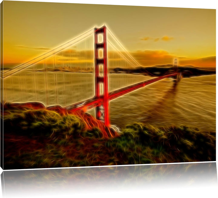 Pixxprint Golden Gate Bridge als Leinwandbild/Grösse: 100x70 cm/Wandbild/Kunstdruck/fertig bespannt,