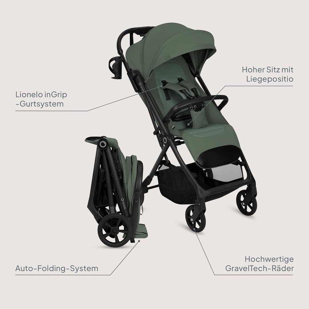 Lionelo Tansi Reisebuggy bis 22 kg, 6 Monate–4 Jahre, Kompakt Faltbar mit Einhand Auto Folding, Grav