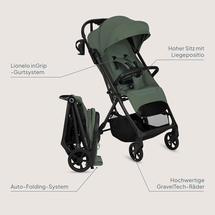 Lionelo Tansi Reisebuggy bis 22 kg, 6 Monate–4 Jahre, Kompakt Faltbar mit Einhand Auto Folding, Grav