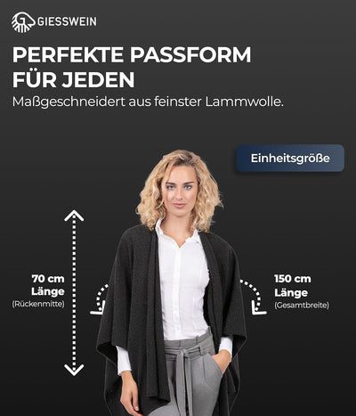 GIESSWEIN Merino Lambswool Cape - Eleganter Feinstrick Überwurf aus Lammwolle, Merinowolle Cape für