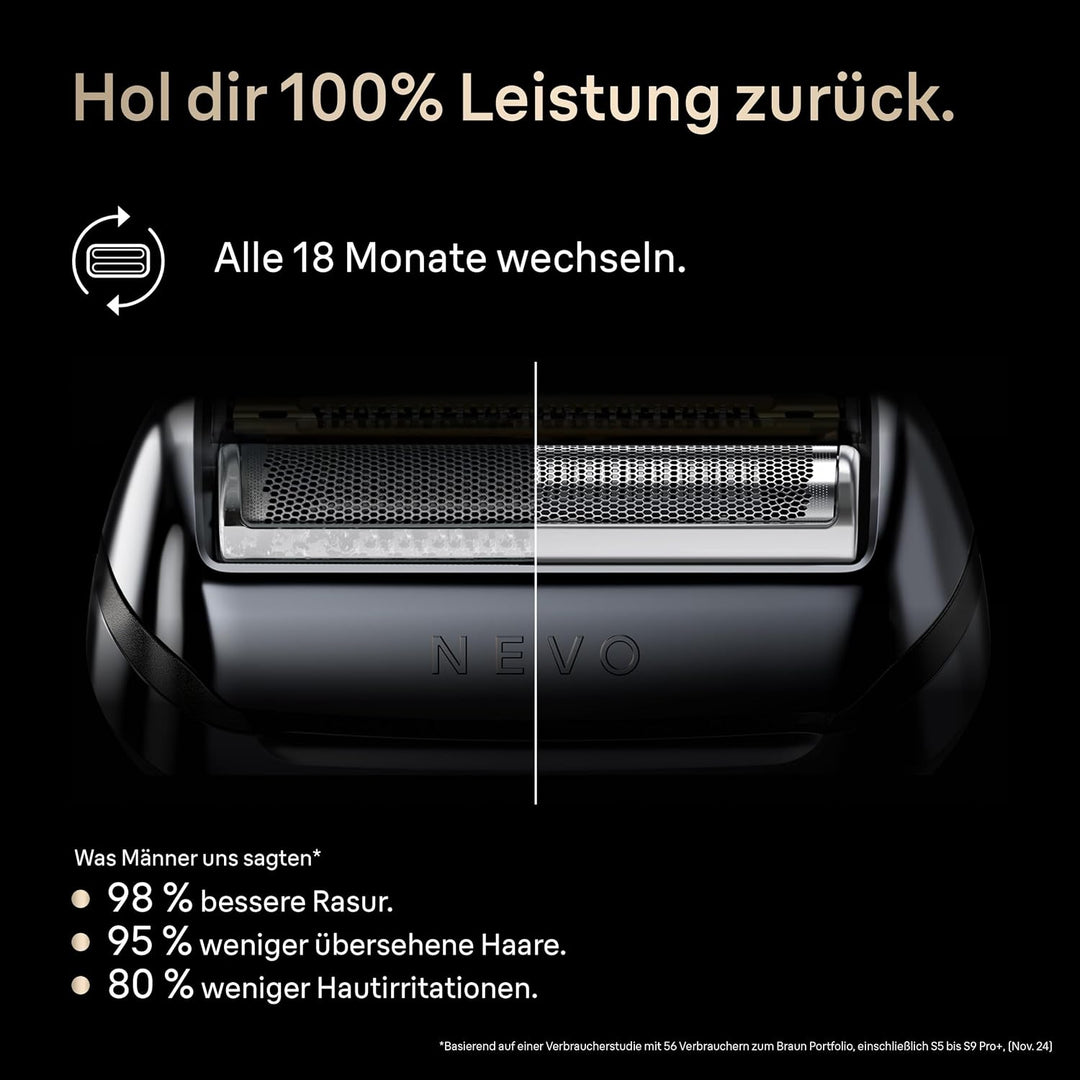 Braun NEVO Elektrorasierer Scherkopf, Silber | Original Ersatzscherkopf, Hol dir 100 Prozent Leistun