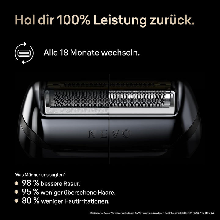 Braun NEVO Elektrorasierer Scherkopf, Silber | Original Ersatzscherkopf, Hol dir 100 Prozent Leistun