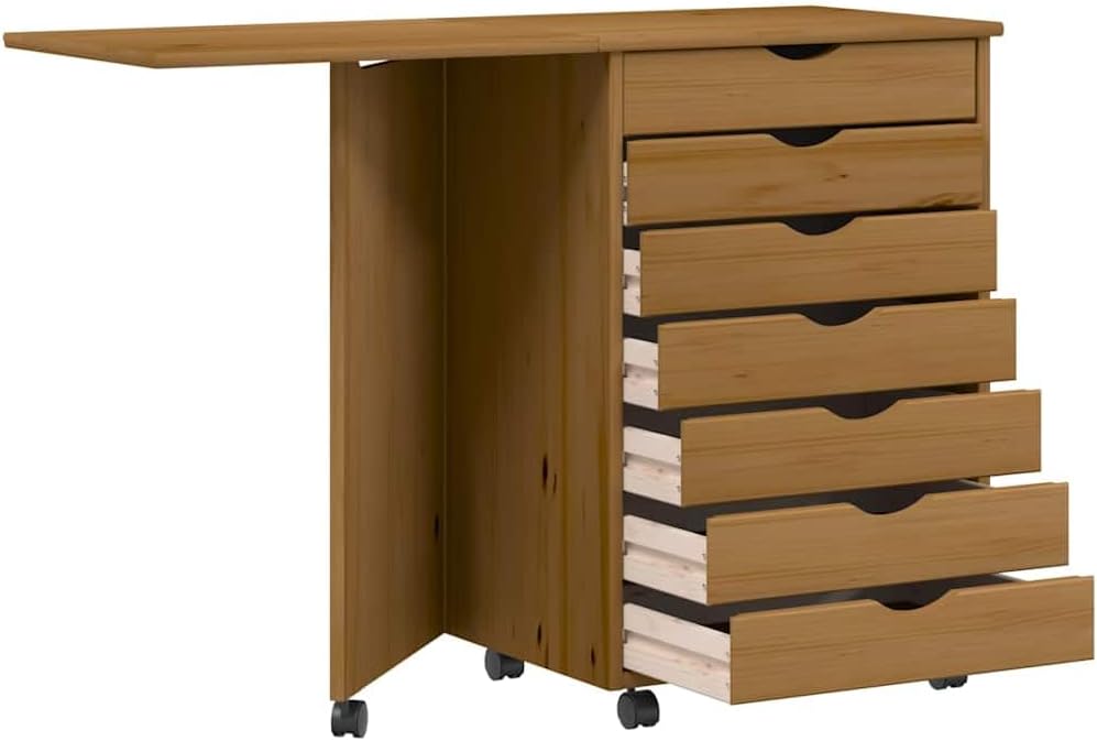vidaXL Rollschrank mit Schreibtisch Moss Honigbraun Massivholz Kiefer, Kommode, Schubladenschrank, S