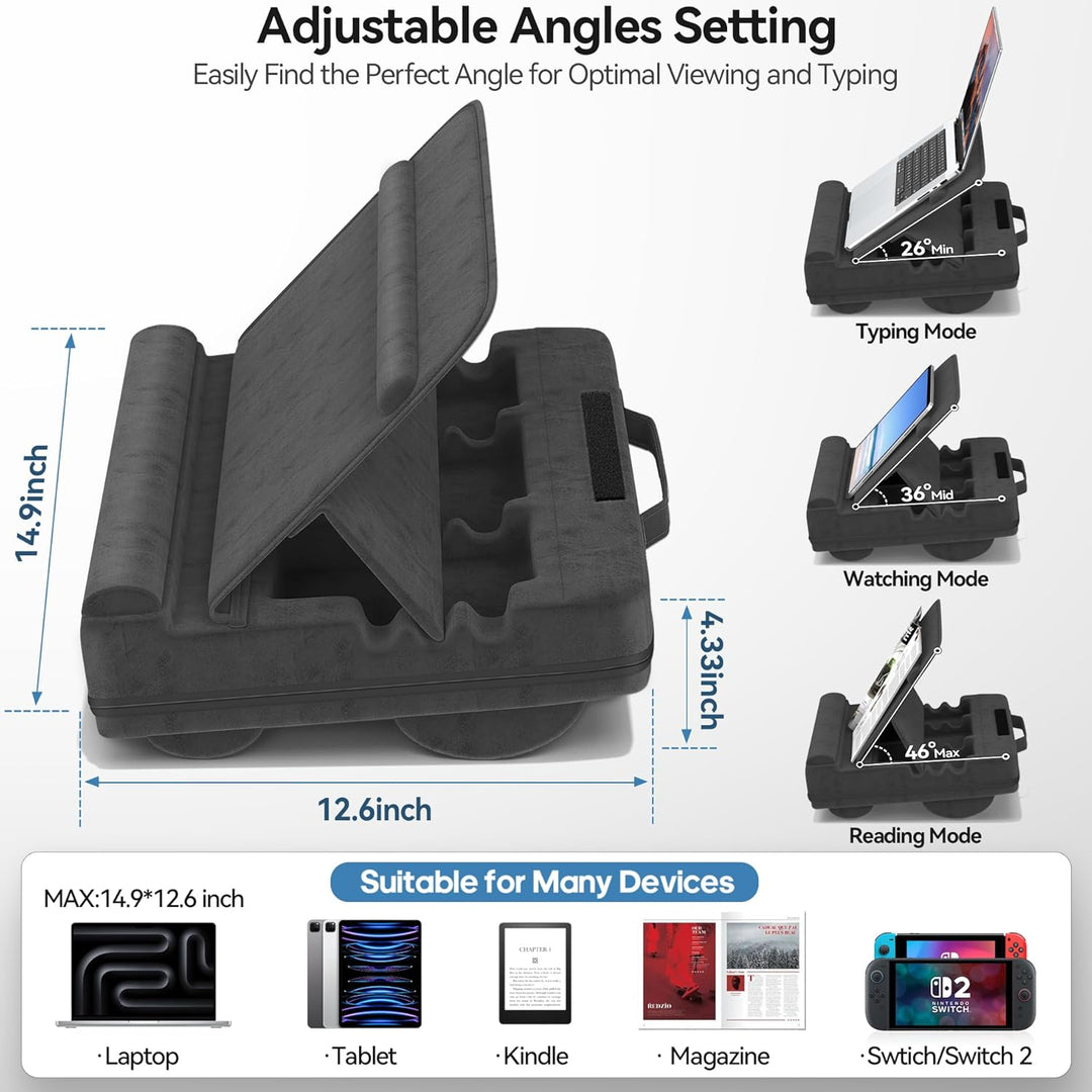 Laptopkissen mit 3 verstellbaren Winkeln, Laptoptisch für Couch mit Handgelenkauflage, Laptop Stand