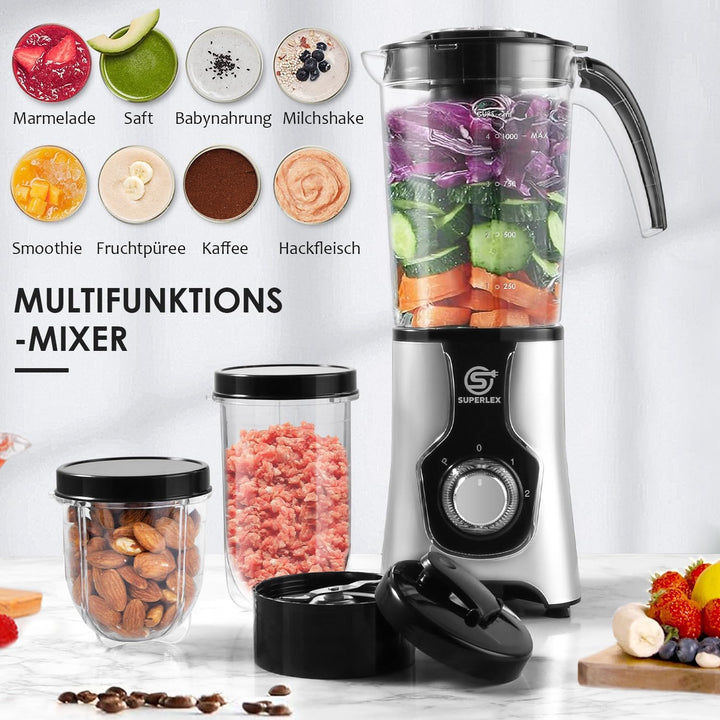 SUPERLEX Elektrischer Smoothie-Maker und Standmixer Set, Multifunktions-Standmixer zum Entsaften, Ma