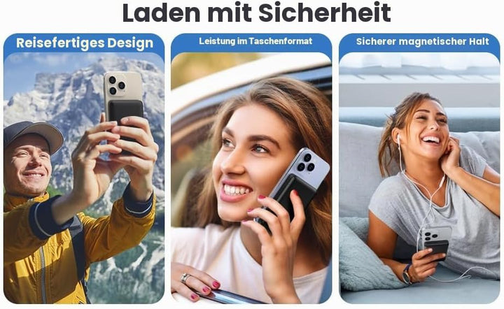 Magnetische Powerbank 10800mAh, PD 20W Schnellladung Wireless Power Bank mit USB-C Eingänge & Ausgan