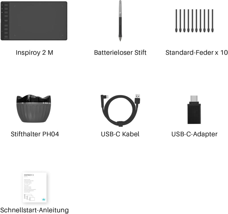 HUION Inspiroy 2 M Grafiktabletts, Tragbares Zeichentablett mit 8192 Stufen batterielosem Digitalsti